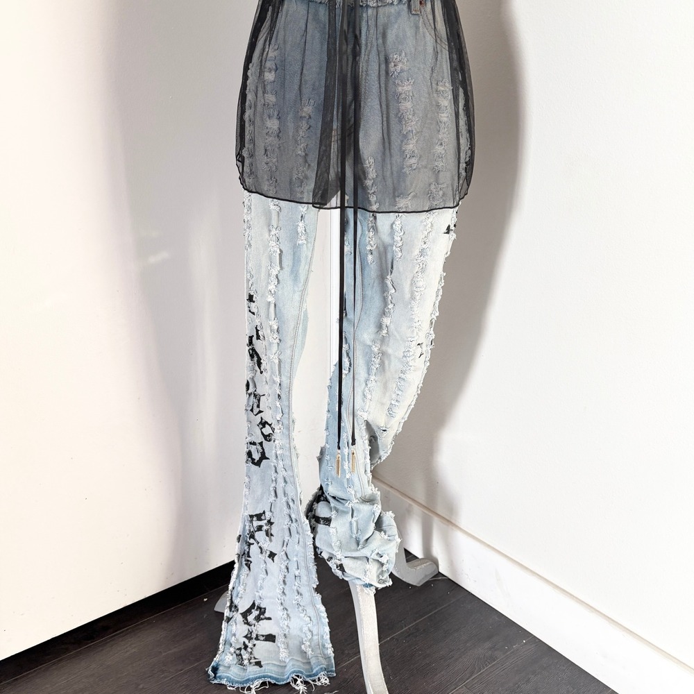 Golden Los Angeles Distressed Graphic Print Jeans Light Wash Size 34 GDFG001